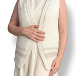 Vintage Chunky Hand Knit Wool Blend Sleeveless Cardigan Cream Neutral Winter Tan Size M Photo 0