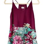 Oasis Floral Cami Top Silk Blend Drawstring Sleeveless Maroon Blouse Photo 0