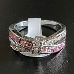 Pink And White Crystal Criss Cross X Ring Multiple Photo 1