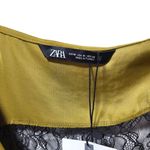 ZARA NWT Satin Lace Asymmetrical Slip Maxi Dress in Olive Green/Black Photo 7