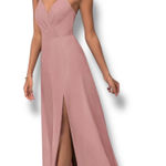 Azazie Everleigh Dress Vneck Dusty Rose Aline Floor Length Maxi Formal Size A8 Photo 0