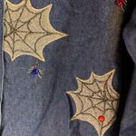 Halloween Spider Webs Embroidered with Gems Button Down Size M Blue Size M Photo 1