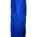 Badgley Mischka  6 Pleated Ruched Flowy Long Gown Sapphire Blue Formal Dress Photo 4