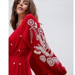 Free People Boho Embroidered V Neck Red Jumpsuit Photo 4