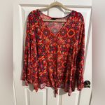 Torrid Plus Boho Slub Tie Front Bell Sleeve Blouse Red Pink Size 5X 28 Photo 2