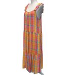 Time and Tru Women's Flutter Sleeve Tiered Plaid Midi Dress Pink Yellow‎ Size L Size L Photo 3