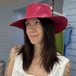 Vintage 70s Woven Straw Boater Hat Pink Photo 2