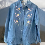 Y2K Butterfly Flower Embroidered with/ pink diamond Button Down Denim Photo 0