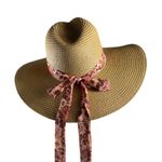 Vince Camuto Women's Wide Brim Sun Hat One Size Floral Scarf Band Tan Pink NWT Photo 2