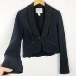 Free People  Black Tuxedo Lace Lapel Cropped Boho Blazer Size Small Photo 4