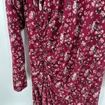 Dual Nature Red Floral Mock Neck Long Sleeve Ruched Midi Dress Size Large Photo 2