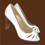 Stuart Weitzman  luxury brand white leather heels with peekaboo design! Photo 4