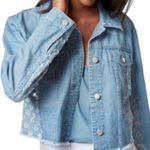 J Brand Women’s Cyra Polka Dot Panel Crop Denim Blue Jean Jacket Photo 0