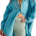 Free People  summer daydream button down shirt sz xl in aqua blue plus size gauze Photo 0