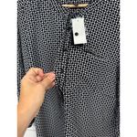 Premise Womens Blouse Size M Black White Geometric Print Half Button Up Photo 7