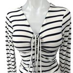 Revolve Lovers + Friends White Black Striped Long Sleeve Romper Bodysuit Top M Photo 2