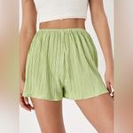 Lulus Casually Luxe Lime Green Satin Plisse Shorts - Size XS Photo 1