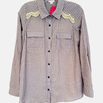 Xhilaration Striped Lace Button Up Shirt Womens M Blue White Boho Hippie Cowgirl Photo 0