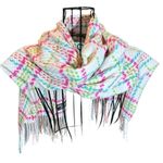 Cashmere Plaid Rainbow Candy Colorful Boho Rectangular Plaid Fringe Scarf Pink Photo 1