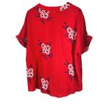Kindred Plus Size 1X Red Embroidered Floral Blouse Short Sleeve V-Neck Top Photo 5