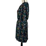 Loft Ann Taylor Medium Dress Floral Long Sleeve Partial Button Thin Belt Black Photo 5
