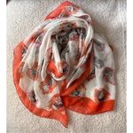 BCBGMAXAZRIA White Orange Fashion Sketch Faces Semi Sheer 100% Silk Scarf Wrap Photo 1