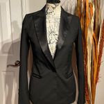 H&M Vintage Y2k Tuxedo Satin Blazer Rave Work Preppy Formal Evening Fit Flare One Button Photo 1