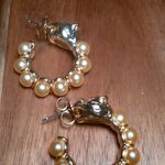 Golden Shell Pearl and Leopard Lock Goldtone Half Hoop Earrings Photo 8