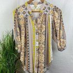 Anthropologie Fig & Flower Print Button 1/2 length Sleeve Blouse Top S Small Photo 0