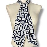 Vintage Long Scarf Abstract Shapes Squarish Narrow Dark Navy Blue White 27" x 5" Photo 0