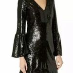 Nanette Lepore Black Sequin Bell Sleeve Knee-Length Dress Photo 3