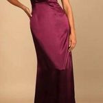 Lulus NWT  Women's On the Guest List Burgundy Satin One-Shoulder Maxi Dress S Photo 0