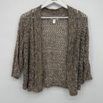 Dressbarn Brown Multi Open Crochet Knit Cardigan 3/4 Sleeve Size Large Boho Photo 0