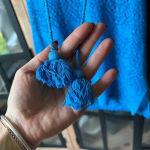 Mud Pie  crochet coverup mini dress cobalt cerulean blue tassels sleeveless swim Photo 4