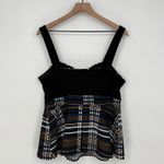 Deletta Anthropologie  Nathalie‎ Peplum Top Black Pleated Stripes Plaid Size L Photo 7