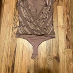 Bebe Bronze Shimmer Faux Wrap Bodysuit Plunge V-Neck Top Size S Photo 1