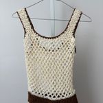 VTG Crochet Knit Mini Dress sz S Cream Brown Striped Sheer Cover Up Beach Boho Photo 1