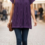 Cato  One Button Knit Cardigan Sweater Womens XL Purple Short Sleeve Cozy Comfy Photo 0