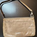 HOBO Tan Leather Shoulder Bag with Zippers small wallet Photo 4