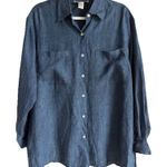 Jones New York  Women’s‎ Size 6 Linen Long Sleeve Button Up Top Blue 2 Pockets Photo 0