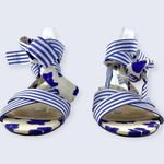 CAbi Tied Up Watercolor Blue Floral Striped Cotton Ankle Wrap Sandal 6013 8 NWOB Photo 2