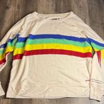 Peace Love World  Cream Oversized Sweater with Rainbow Stripes Photo 0