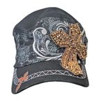 KBETHOS Y2K Beaded Cross Cadet Cap, Black Biker Goth Photo 0