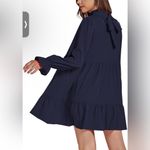 NEW Mock Neck Long Sleeve Tiered Ruffle Smocked A Line Babydoll Mini Dress M Blue Size M Photo 1