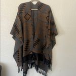 Geometric Patterned Poncho with Fringe Size XL Photo 1