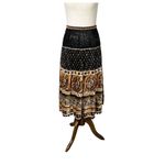 VINTAGE Velvet Paisley Midi Flare Skirt Black Size M Photo 6