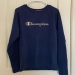 Champion EUC |  women’s navy blue‎ logo crewneck — small Photo 0