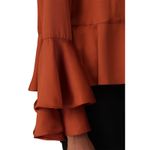 Cinq à Sept Cinq a Sept Kirin Orange Satin Ruffled Bell Sleeve Collared Blouse Top Size XS Photo 4