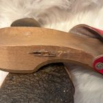 Dr Scholls Red Leather Sandals Sz 7 Womens Wood Slip On Shoes Vtg 70s 80s Italy Photo 3