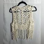 Roommates  Cream Crochet Fringe Vest Boho Festival Open Weave Cotton Size L Photo 1